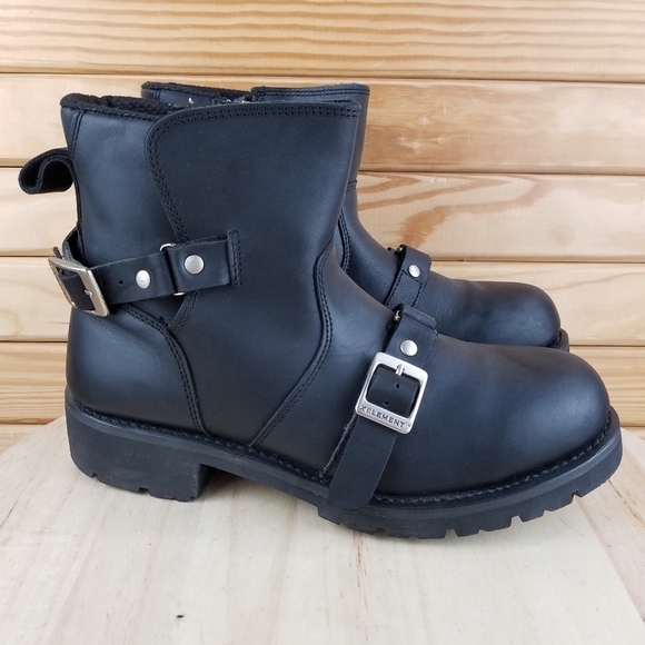 XELEMENT Black Leather Biker Boots Motorcycle Riding Two Buckle Side Zip LU1474 - Picture 1 of 14